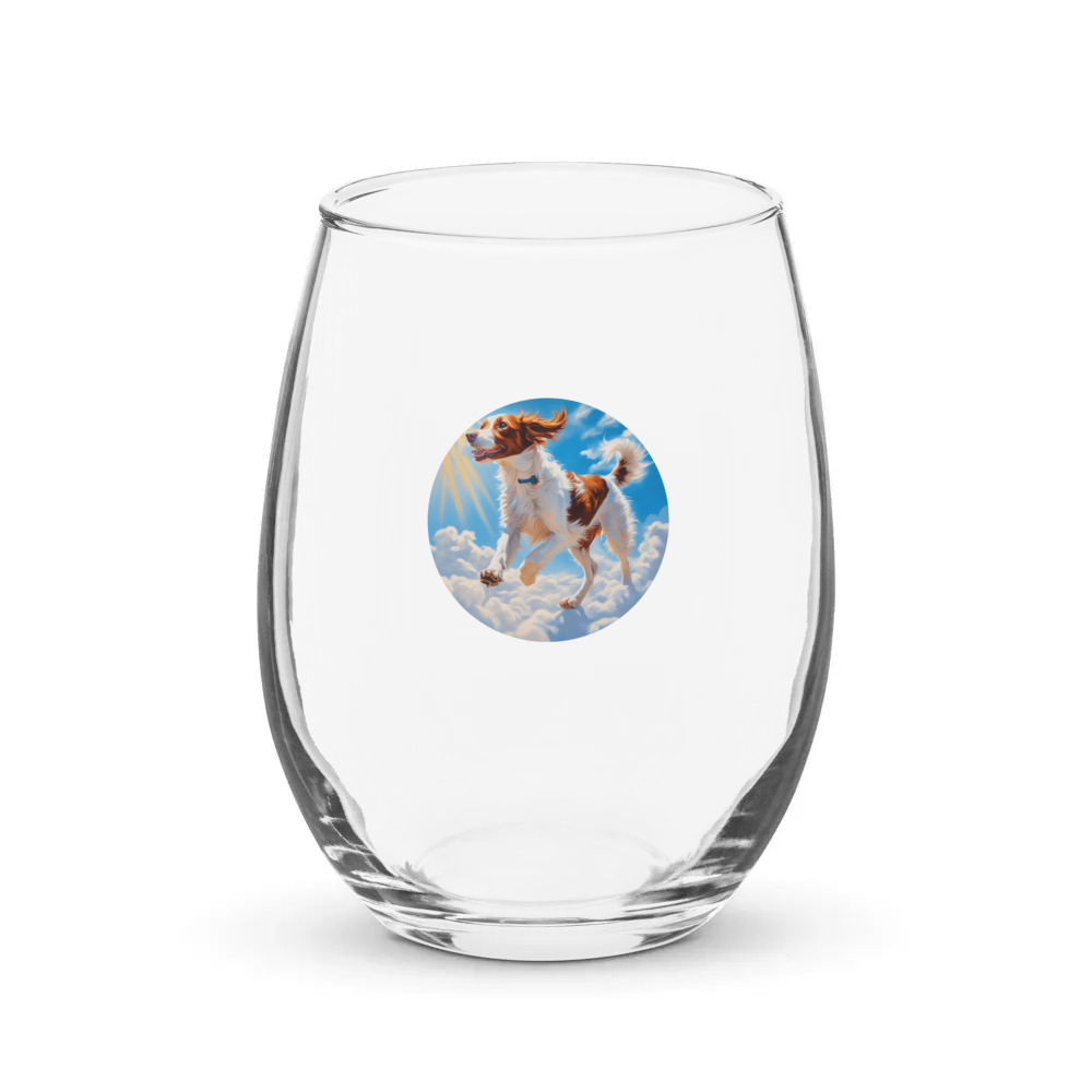 PugMug Custom Brittany Dog Stemless Wine Glass