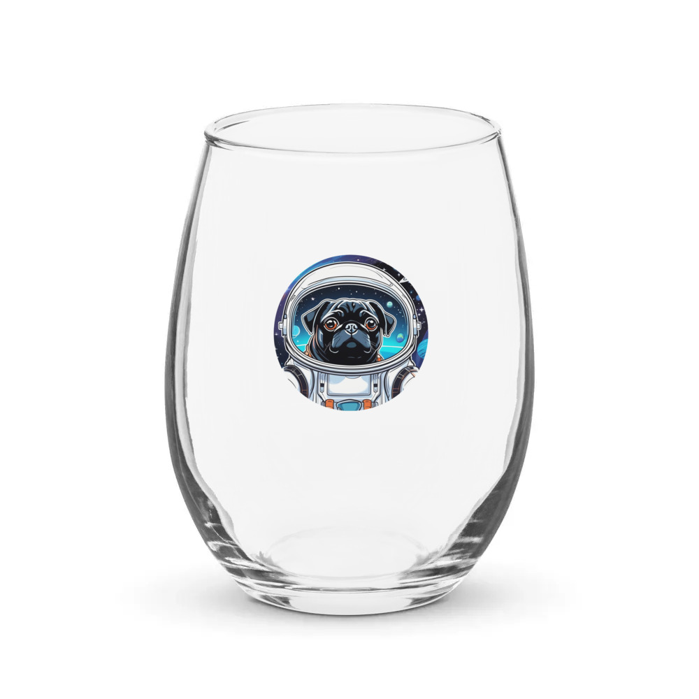 PugMug Custom Black Pug Stemless Wine Glass