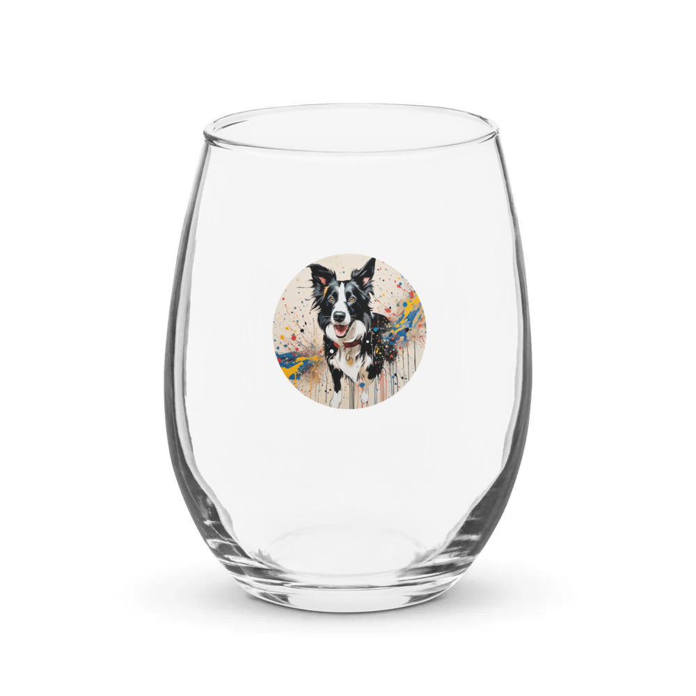 PugMug Custom Border Collie Stemless Wine Glass