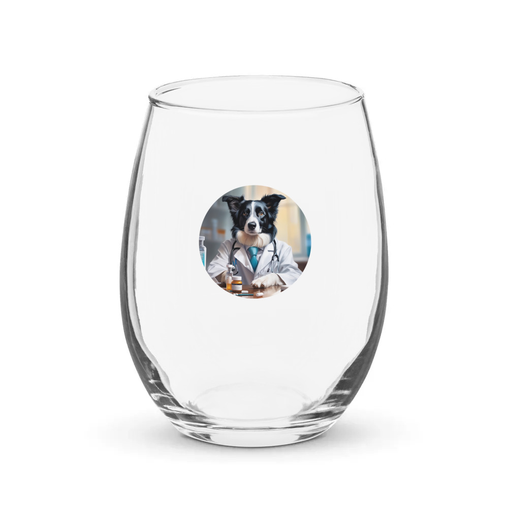 PugMug Custom Border Collie Stemless Wine Glass