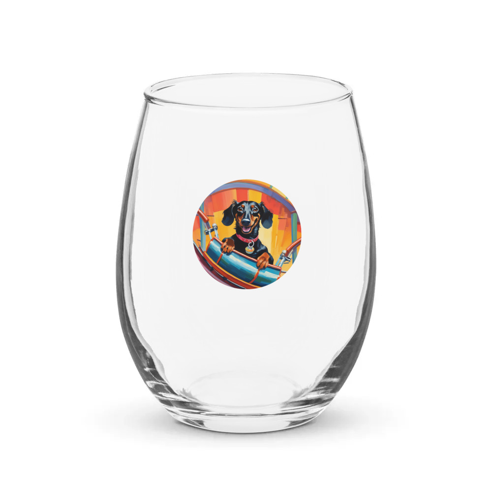 PugMug Custom Black Dachshund Stemless Wine Glass