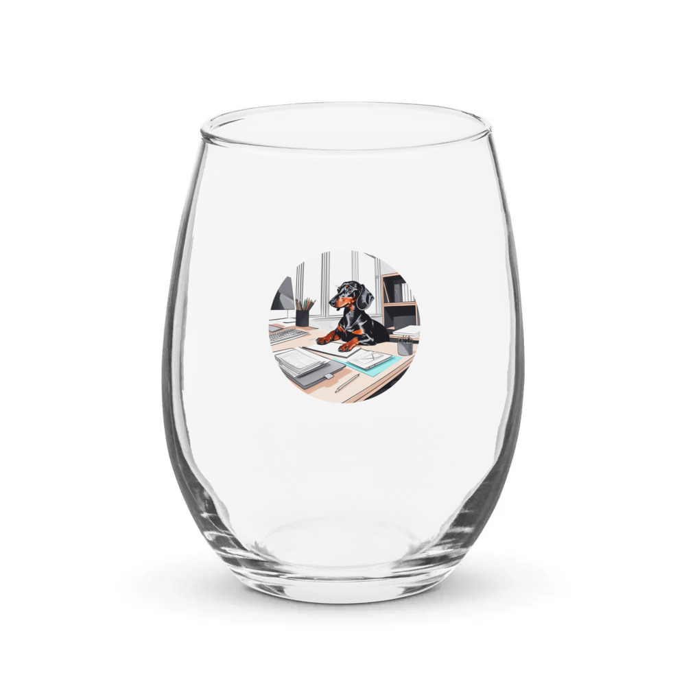 PugMug Custom Black Dachshund Stemless Wine Glass