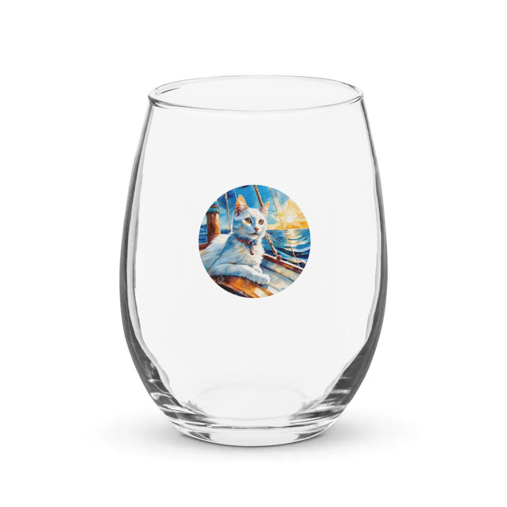 PugMug Custom White Companion Cat Stemless Wine Glass