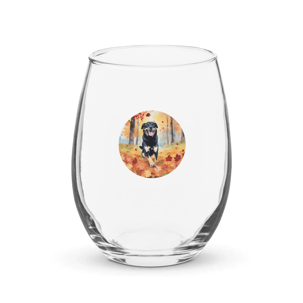 PugMug Custom Blue Stemless Wine Glass