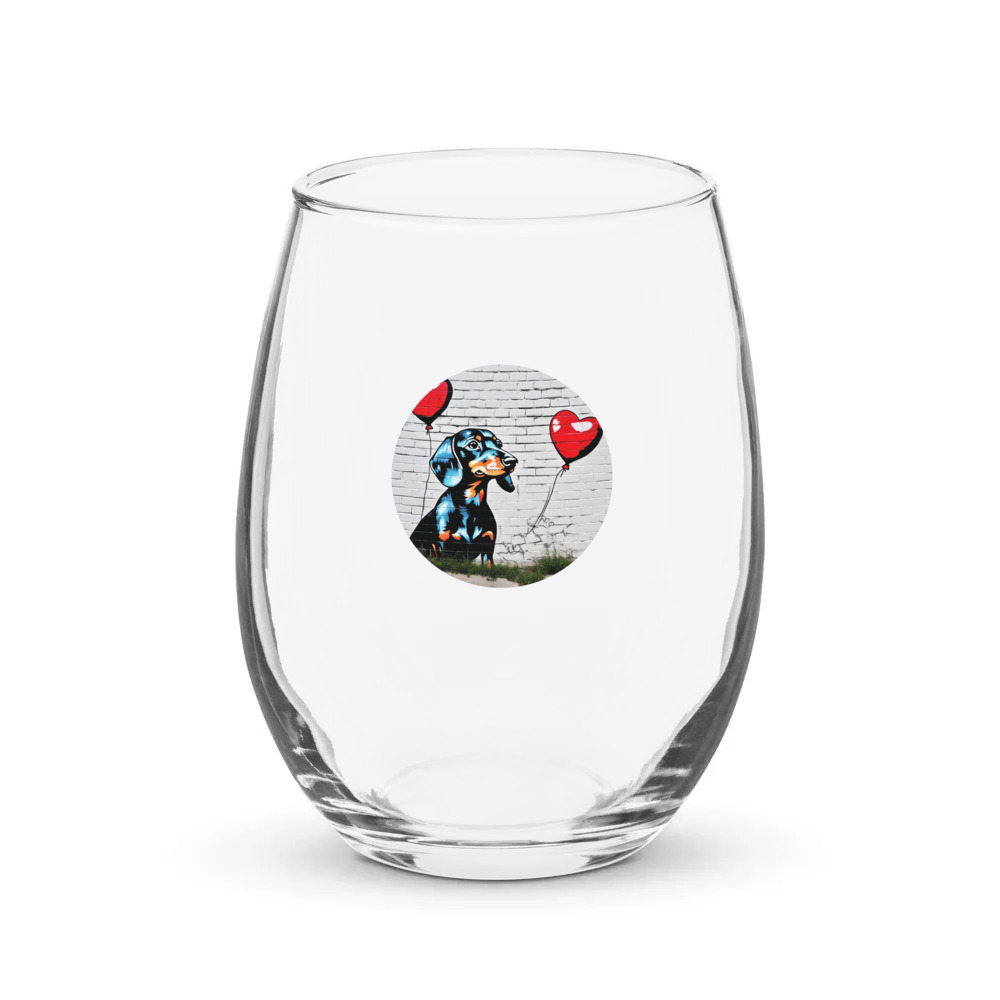 PugMug Custom Black Dachshund Stemless Wine Glass
