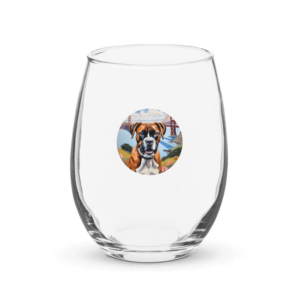 PugMug Custom Boxer Dog Stemless Wine Glass
