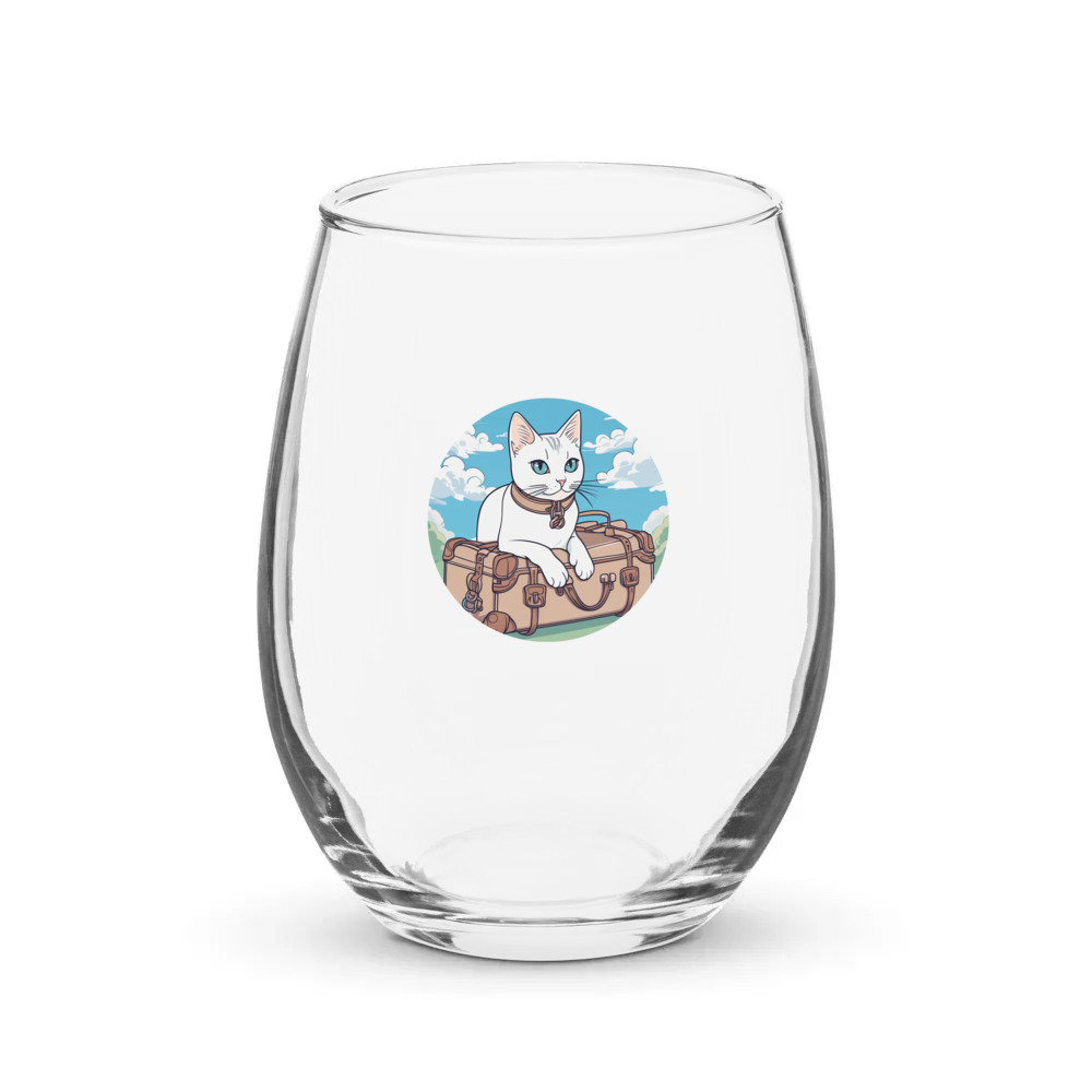 PugMug Custom White Companion Cat Stemless Wine Glass