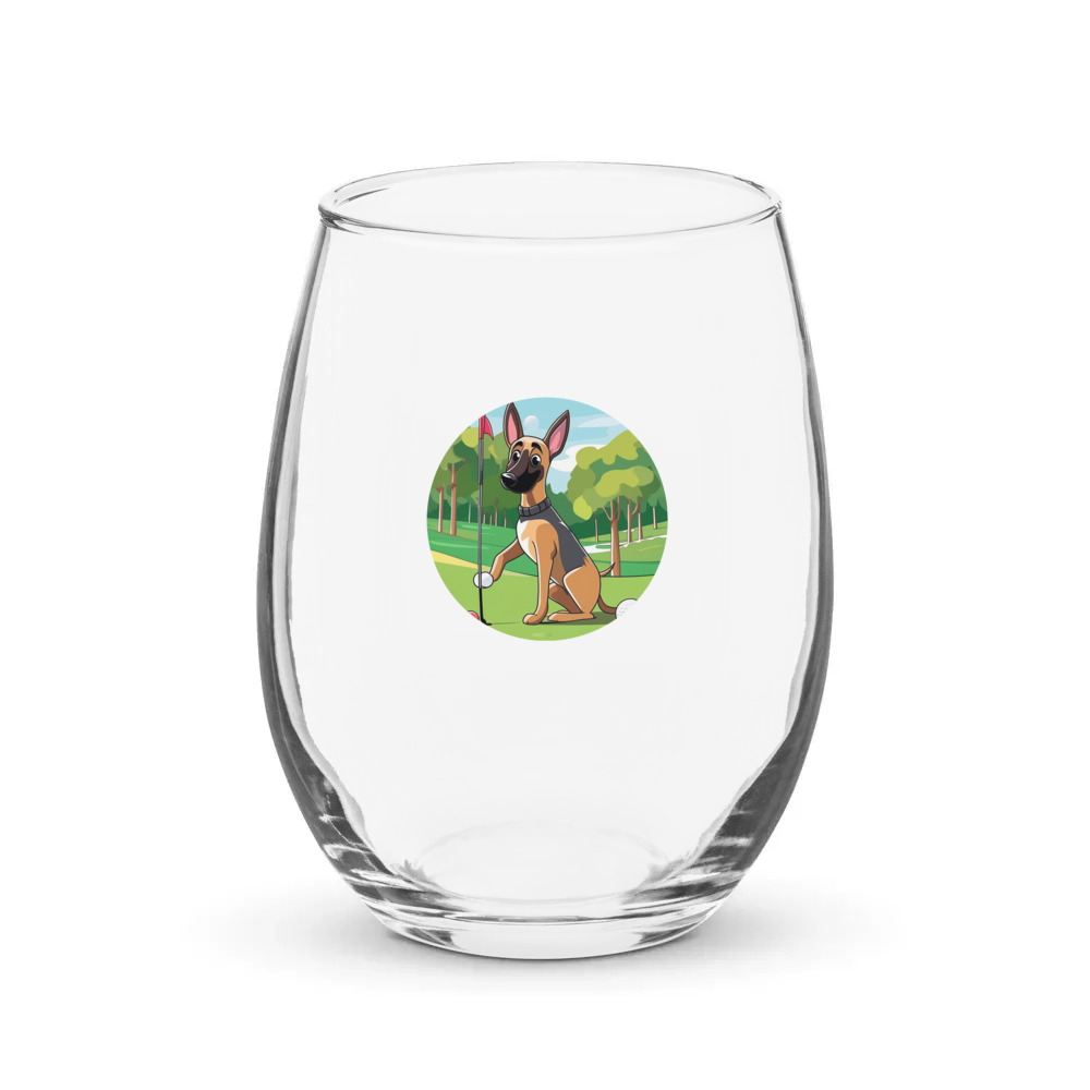 PugMug Custom Belgian Malinois Stemless Wine Glass