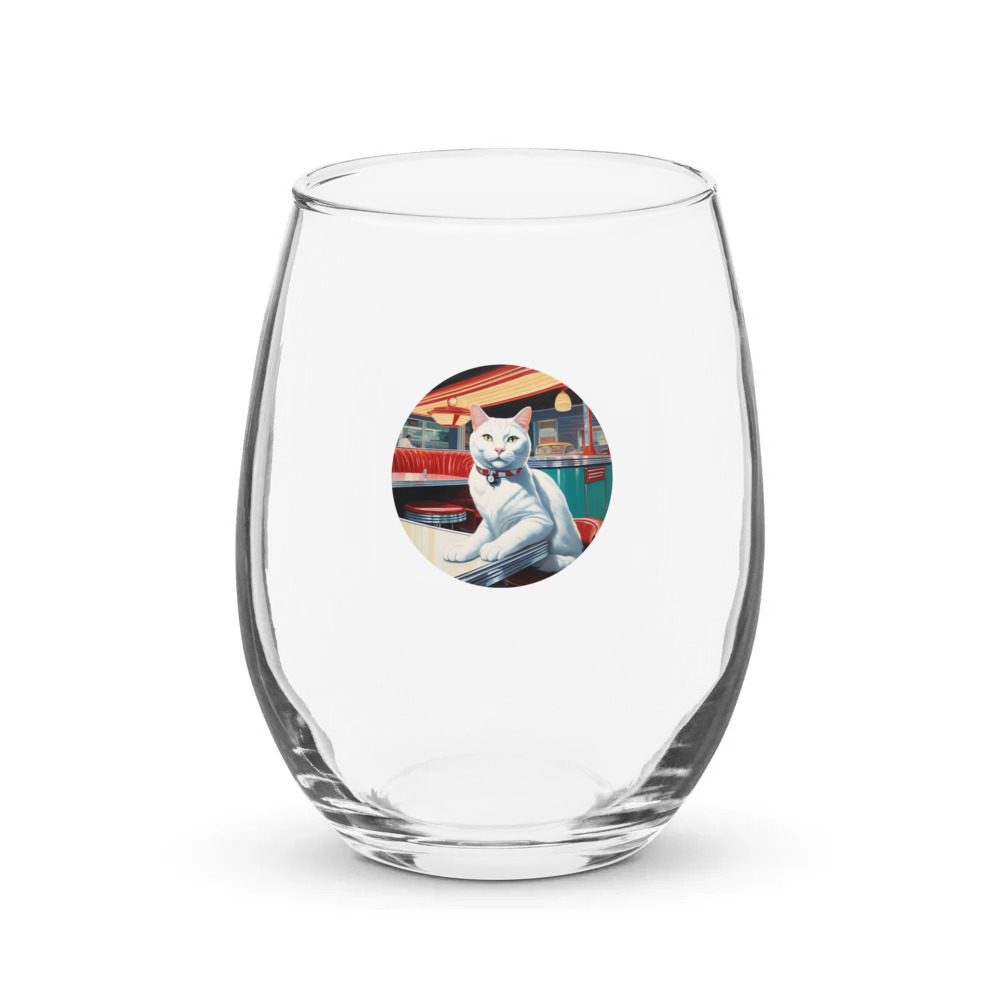 PugMug Custom White Companion Cat Stemless Wine Glass