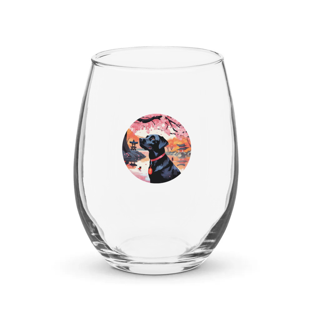PugMug Custom Black Labrador Retriever Stemless Wine Glass
