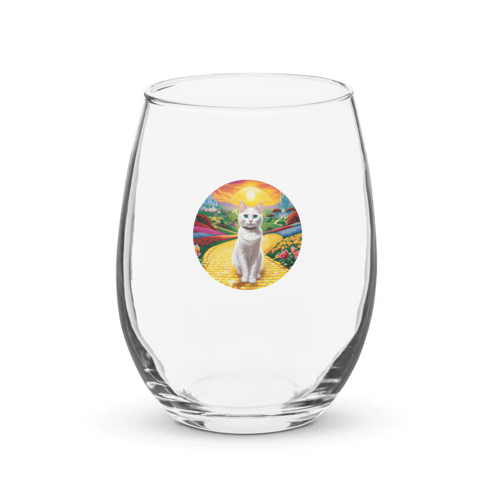 PugMug Custom White Companion Cat Stemless Wine Glass