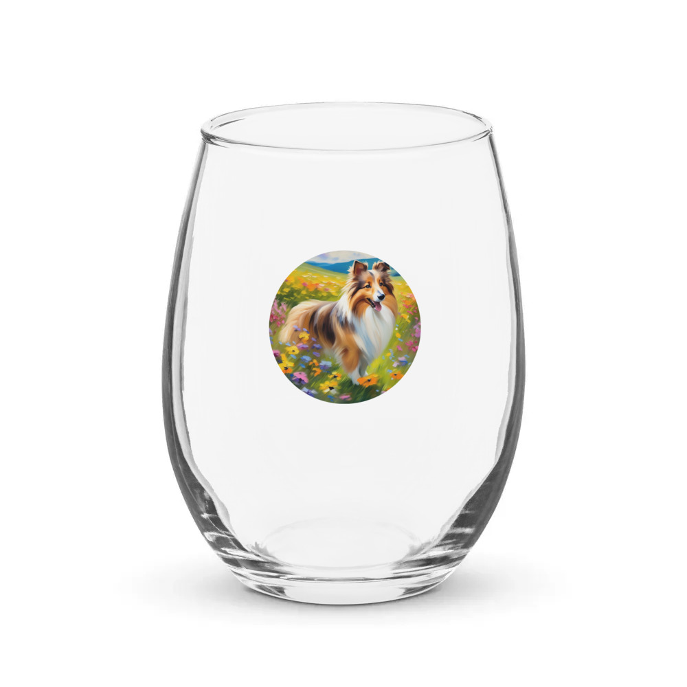 PugMug Custom Shetland Sheepdog Stemless Wine Glass