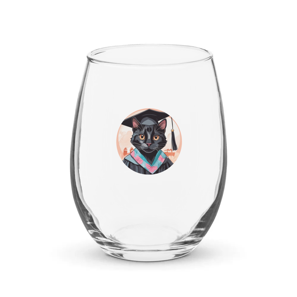 PugMug Custom Black Exotic Cat Stemless Wine Glass