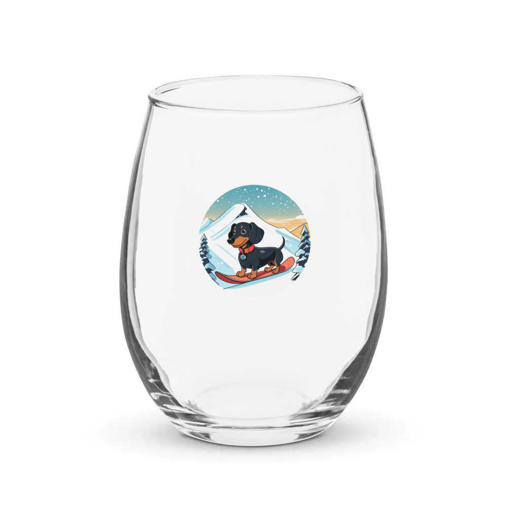 PugMug Custom Black Dachshund Stemless Wine Glass