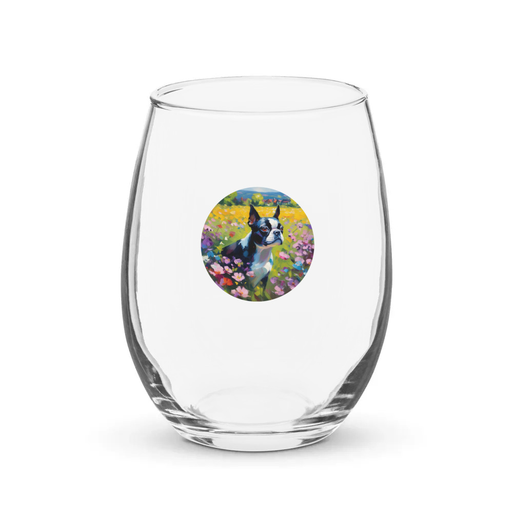 PugMug Custom Boston Terrier Stemless Wine Glass