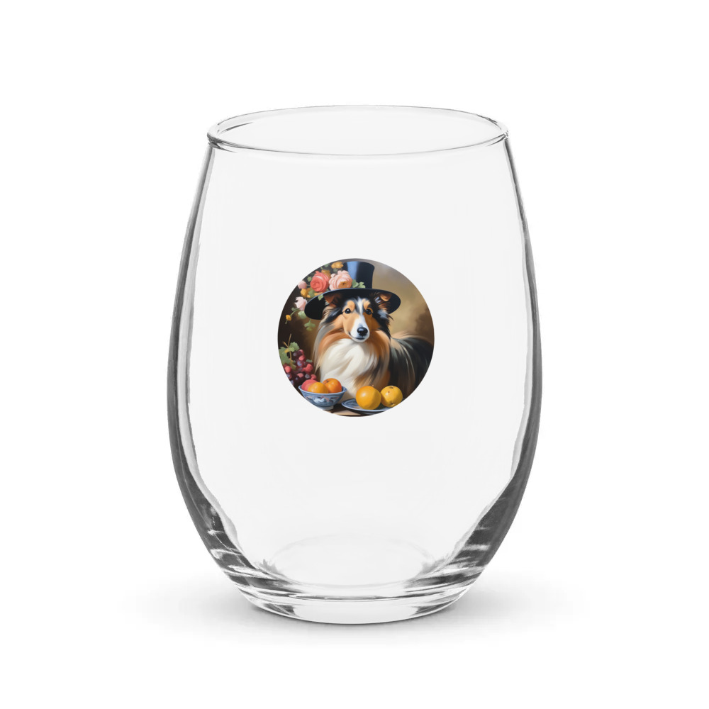 PugMug Custom Shetland Sheepdog Stemless Wine Glass