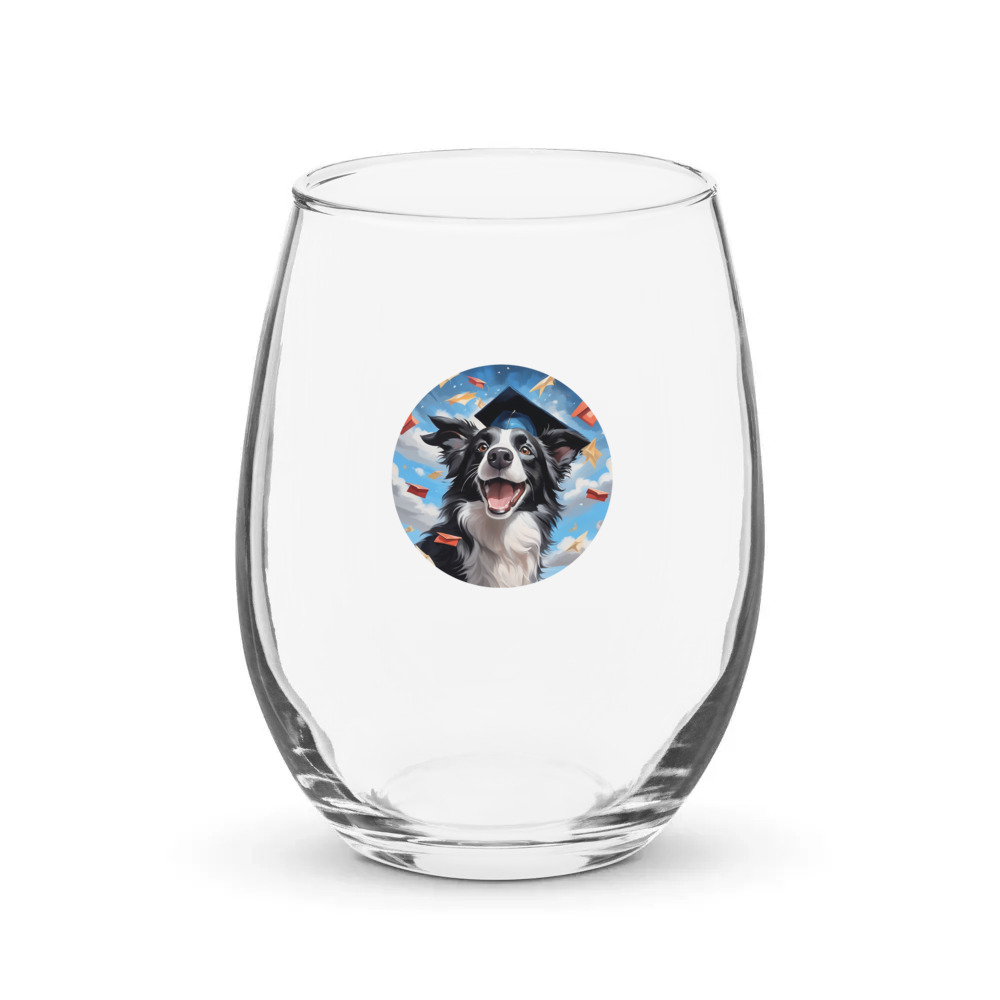 PugMug Custom Border Collie Stemless Wine Glass