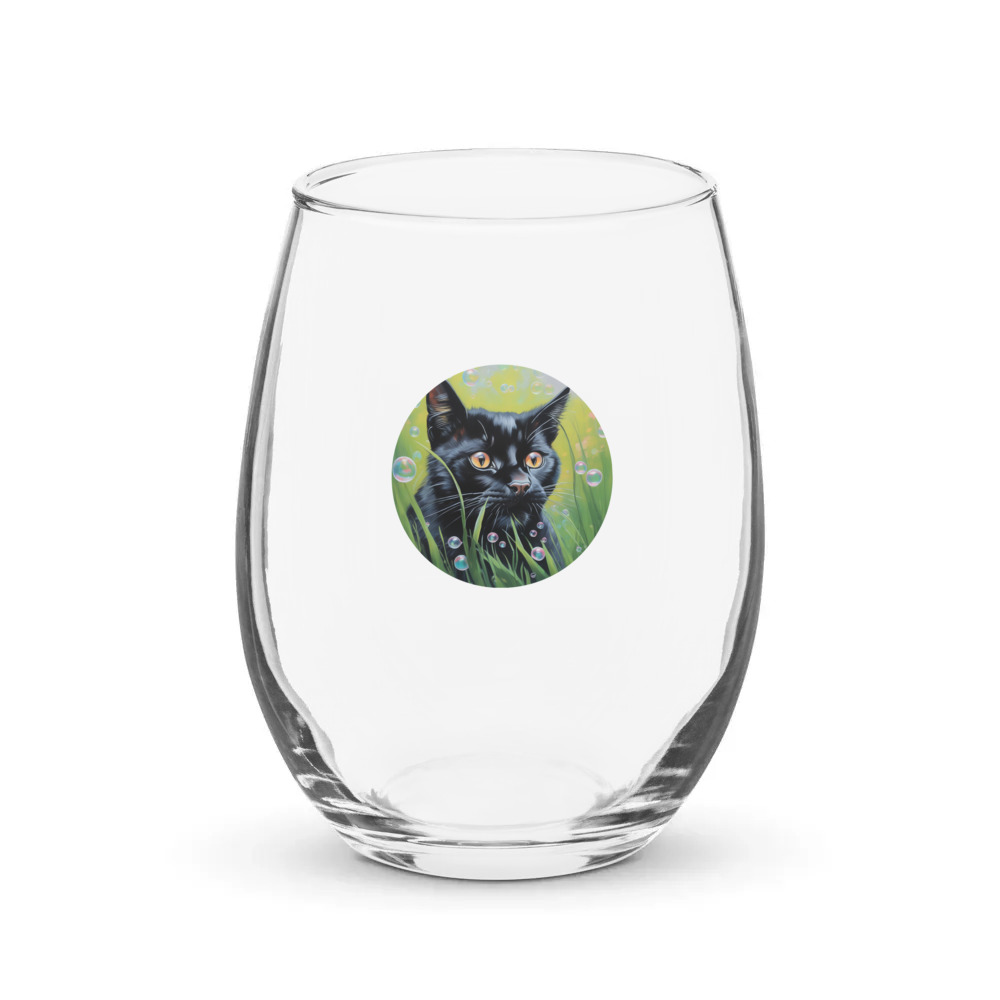 PugMug Custom Black Exotic Cat Stemless Wine Glass