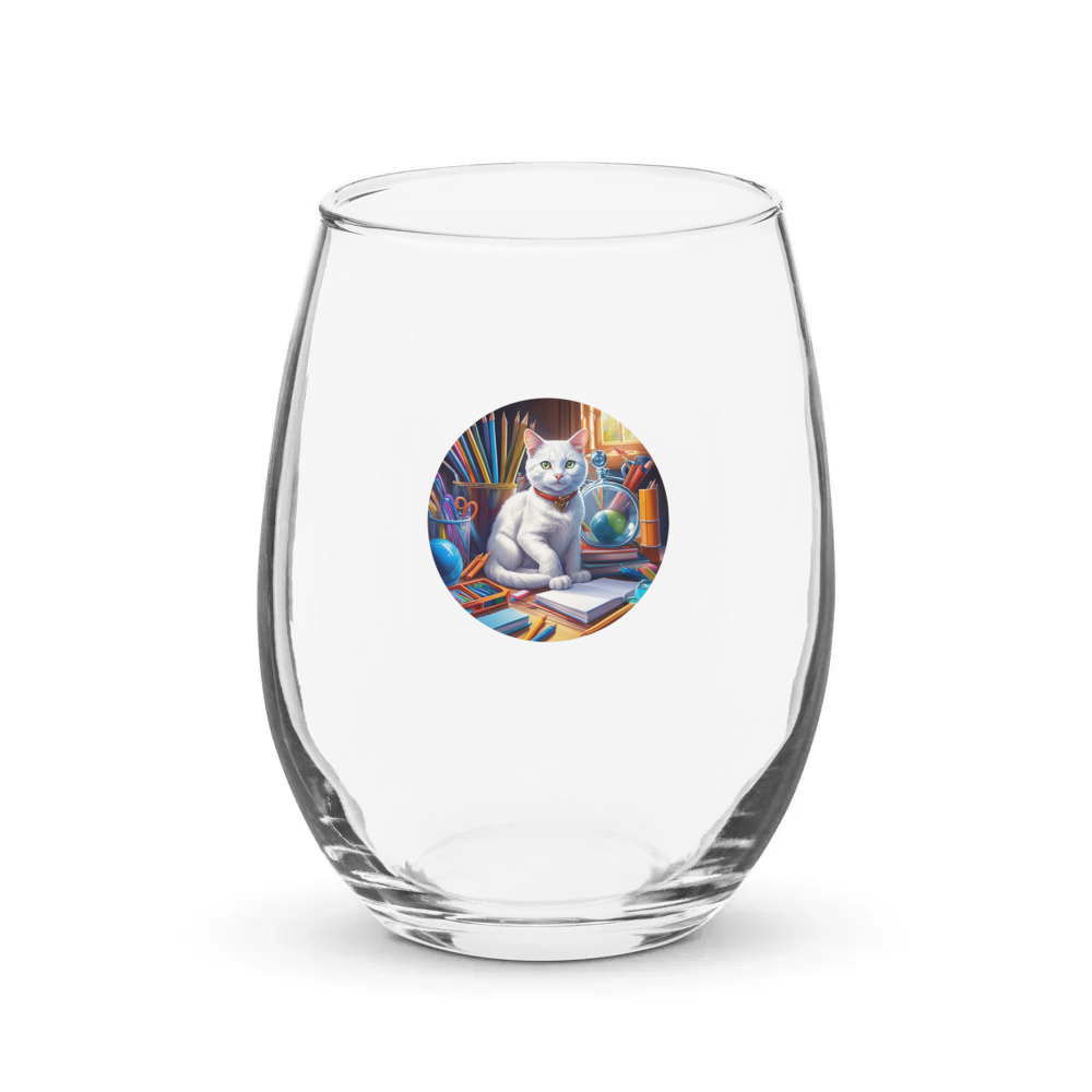 PugMug Custom White Companion Cat Stemless Wine Glass
