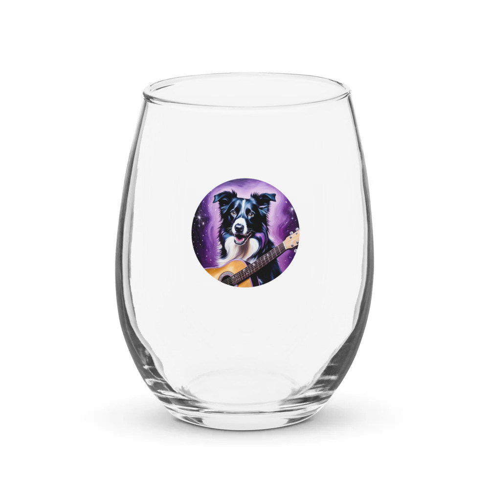 PugMug Custom Border Collie Stemless Wine Glass