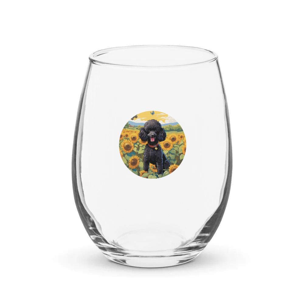 PugMug Custom Black Poodle Stemless Wine Glass