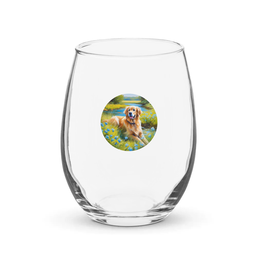 PugMug Custom Golden Retriever Stemless Wine Glass