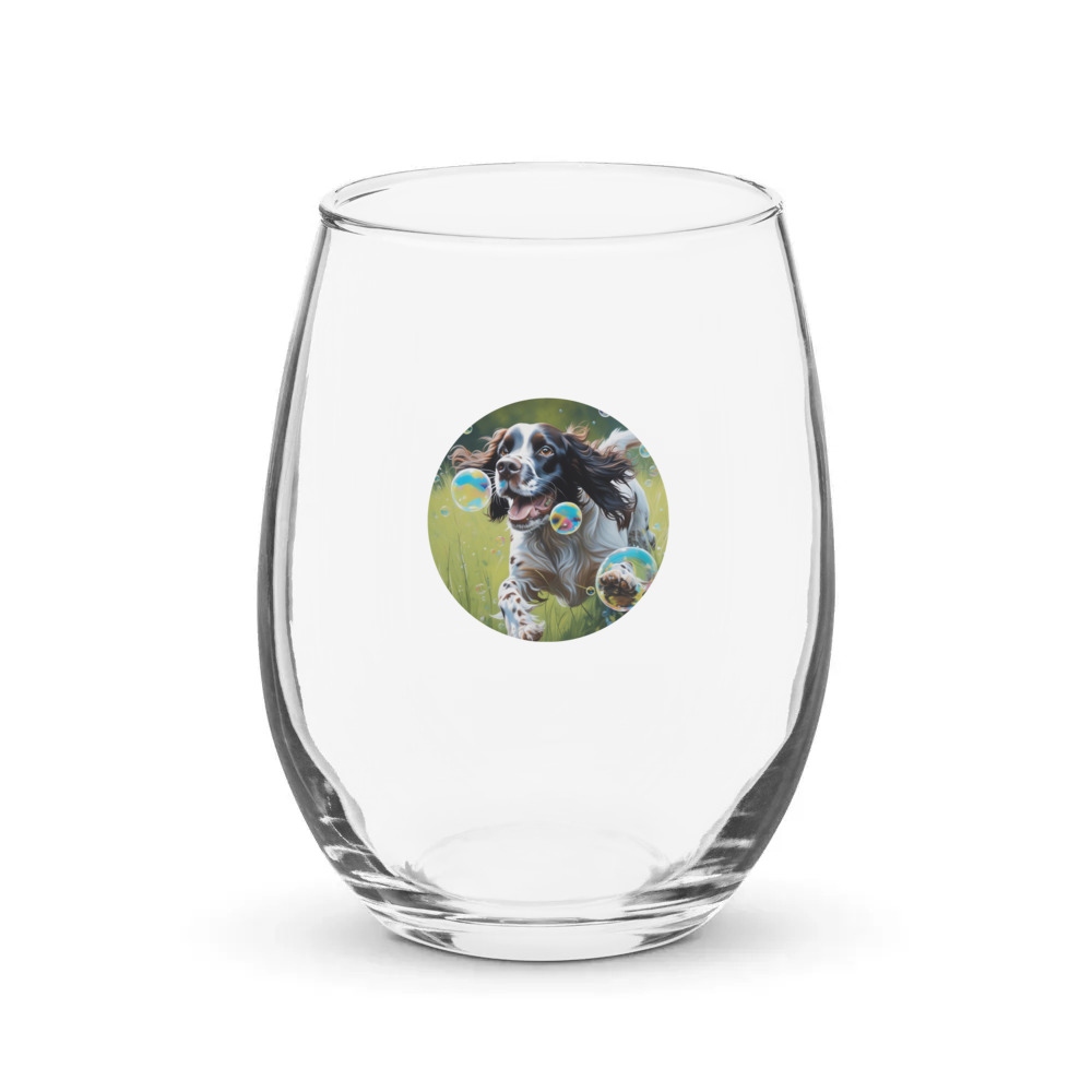 PugMug Custom English Springer Spaniel Stemless Wine Glass
