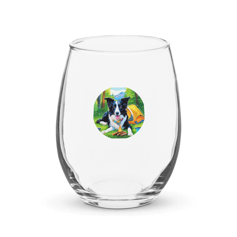PugMug Custom Border Collie Stemless Wine Glass