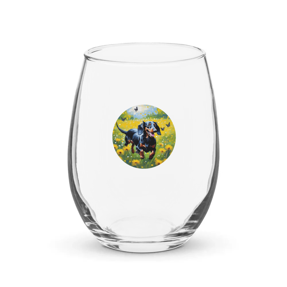 PugMug Custom Black Dachshund Stemless Wine Glass