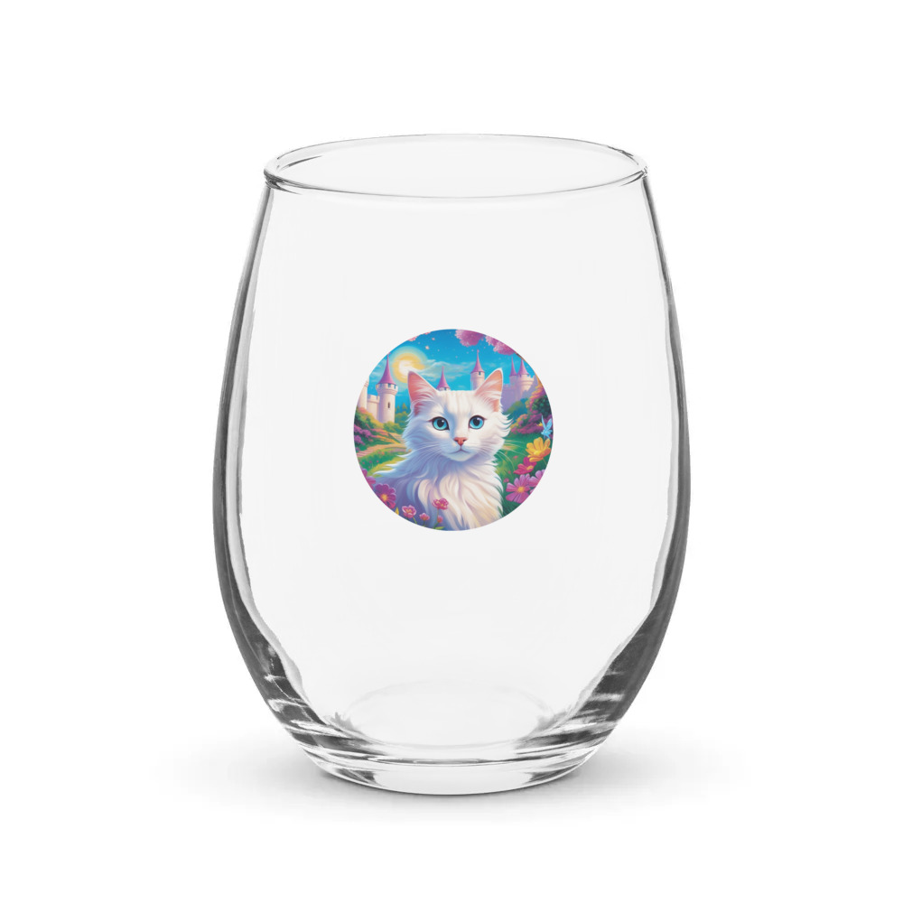PugMug Custom White Companion Cat Stemless Wine Glass