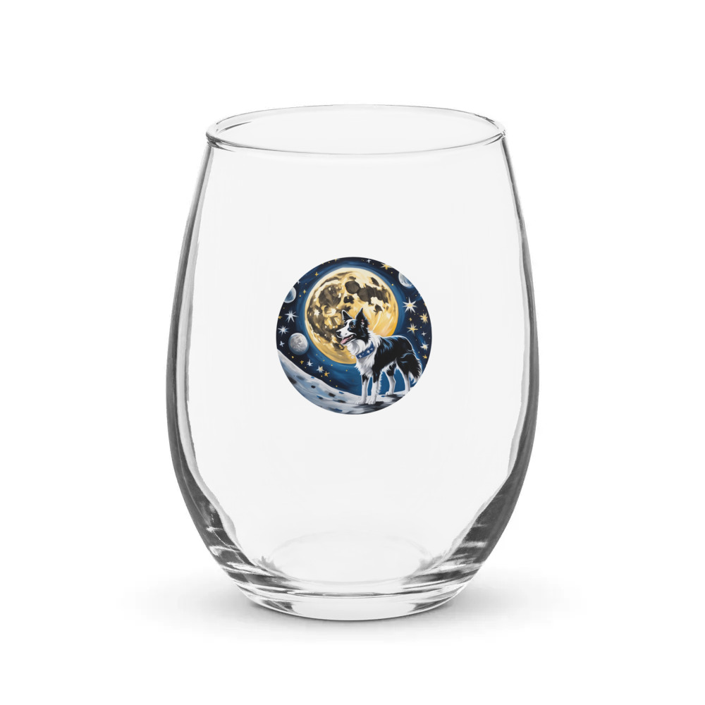 PugMug Custom Border Collie Stemless Wine Glass