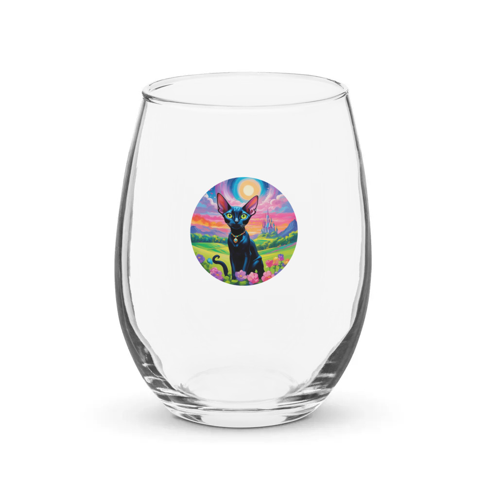 PugMug Custom Black Sphynx Cat Stemless Wine Glass