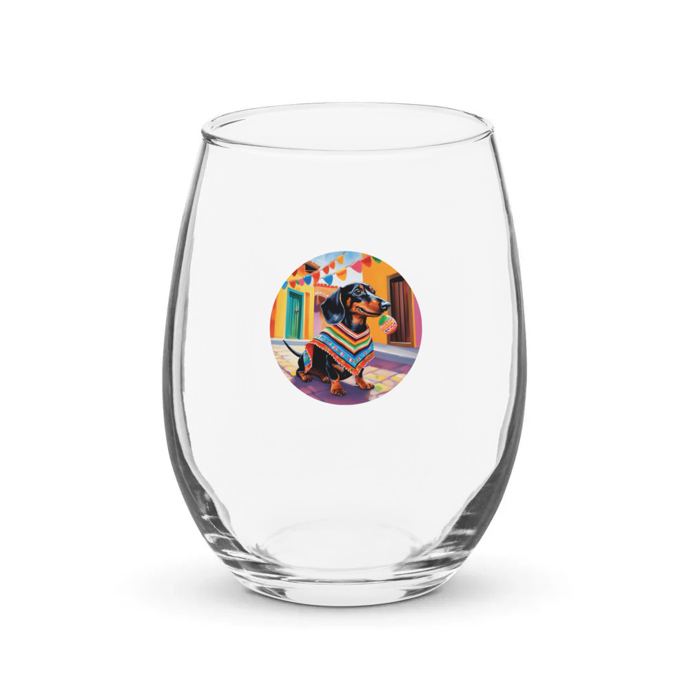PugMug Custom Black Dachshund Stemless Wine Glass