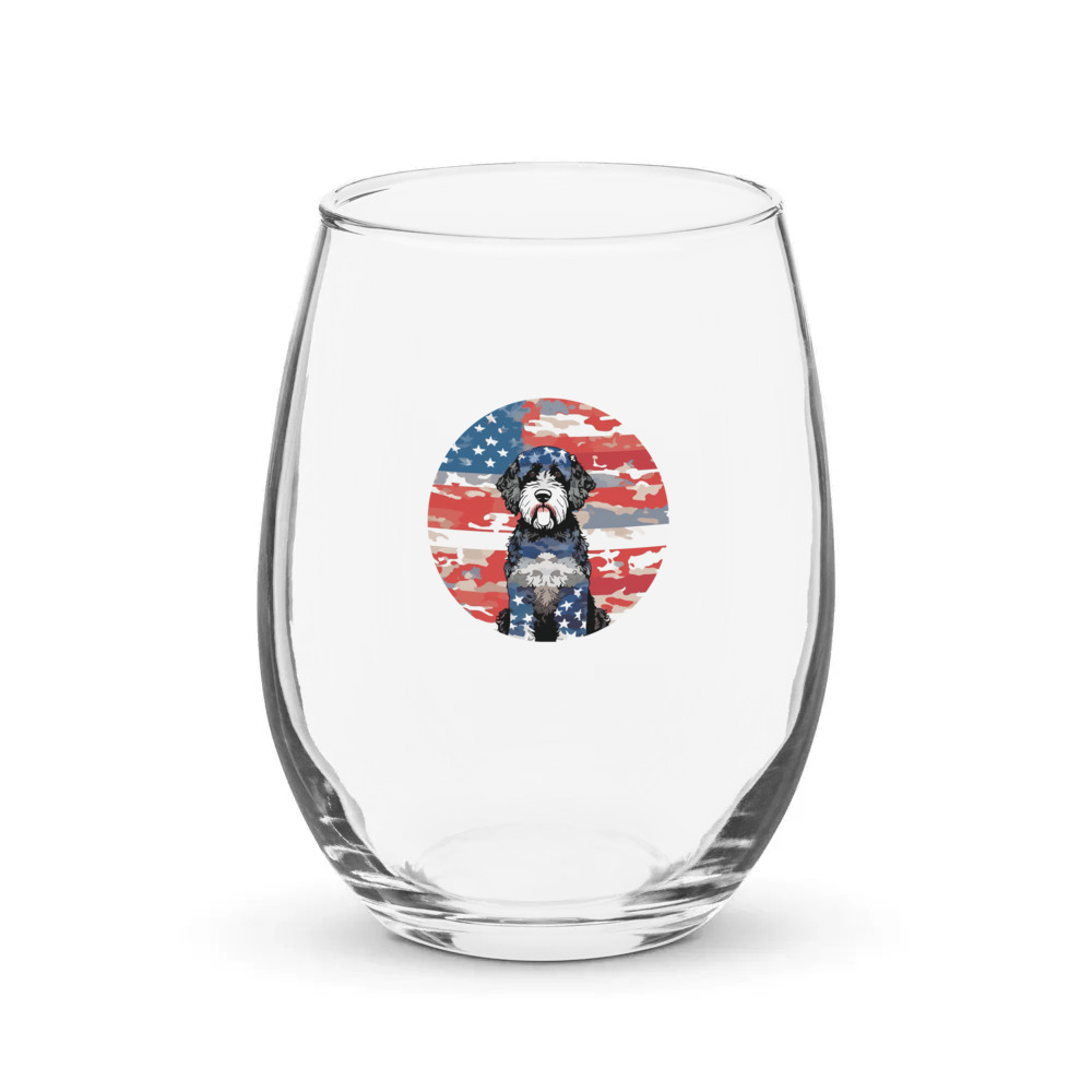 PugMug Custom Portuguese Water Dog Stemless Wine Glass