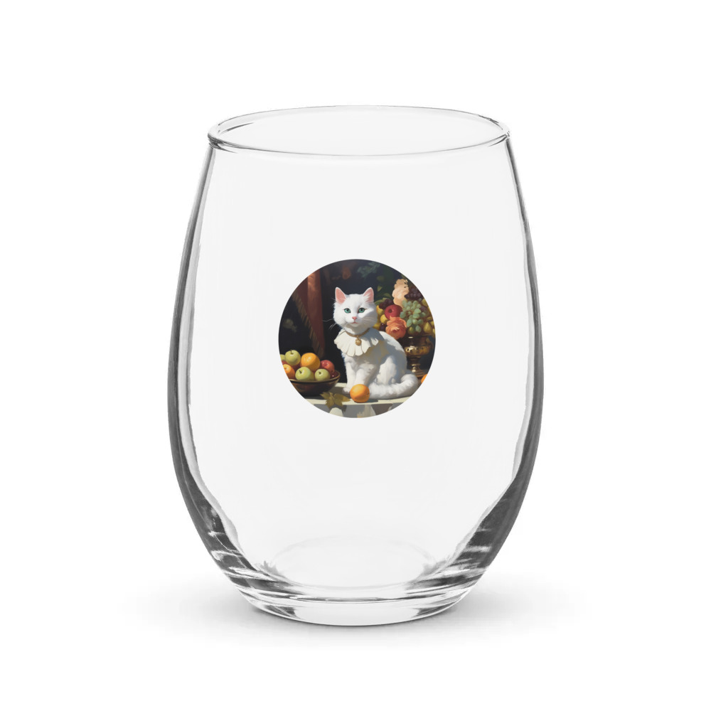 PugMug Custom White Companion Cat Stemless Wine Glass