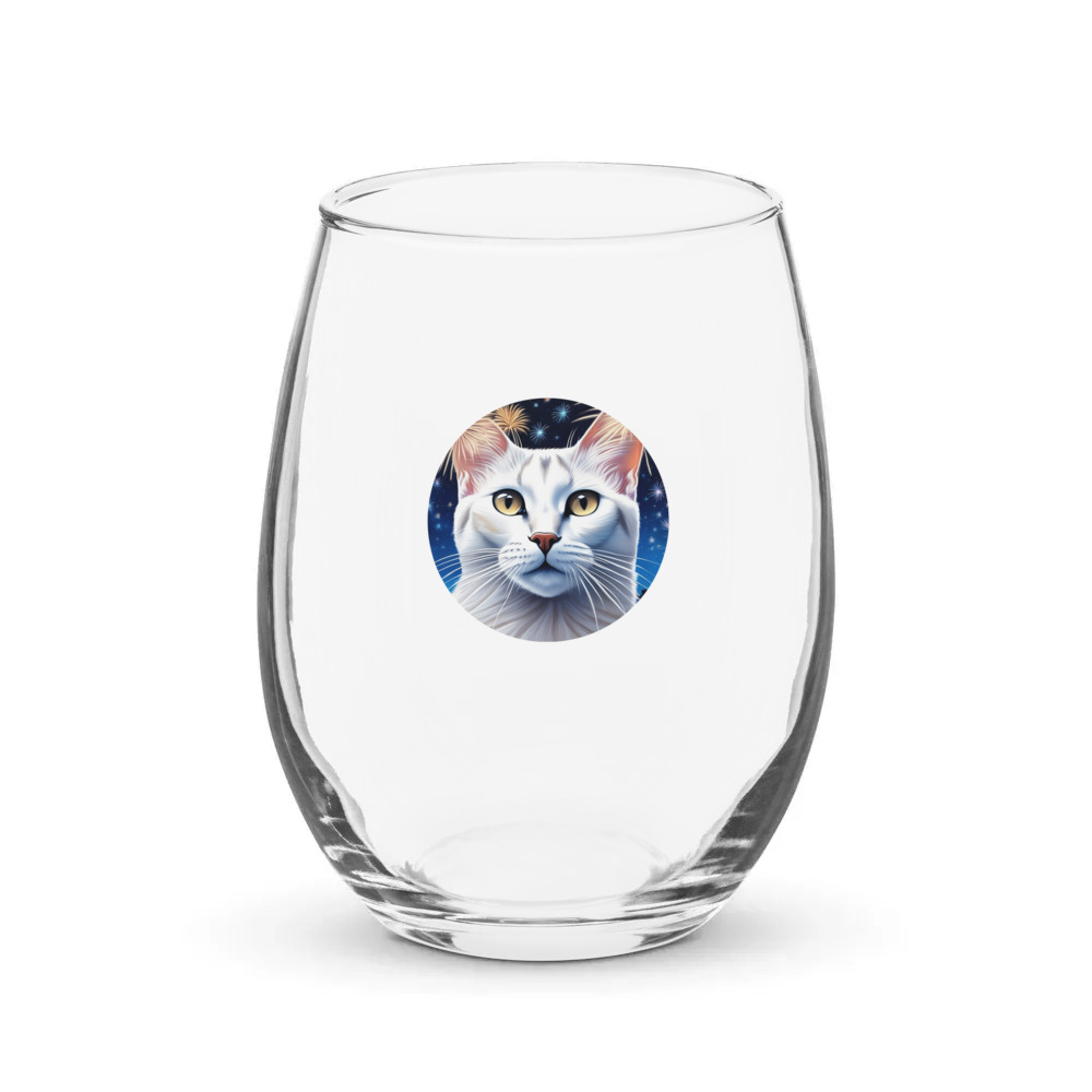PugMug Custom White Abyssinian Cat Stemless Wine Glass