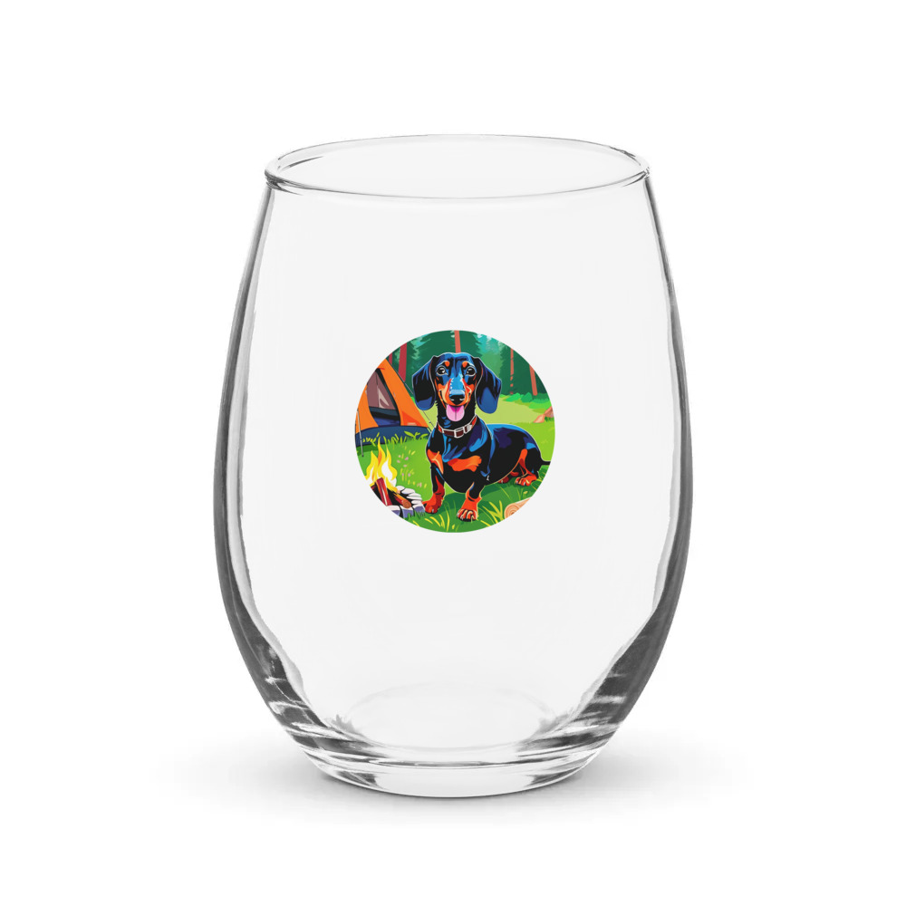 PugMug Custom Black Dachshund Stemless Wine Glass