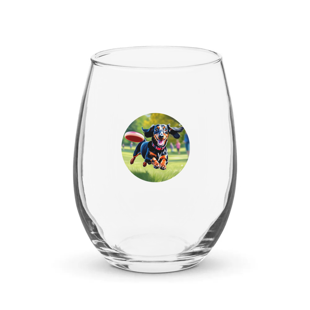 PugMug Custom Black Dachshund Stemless Wine Glass