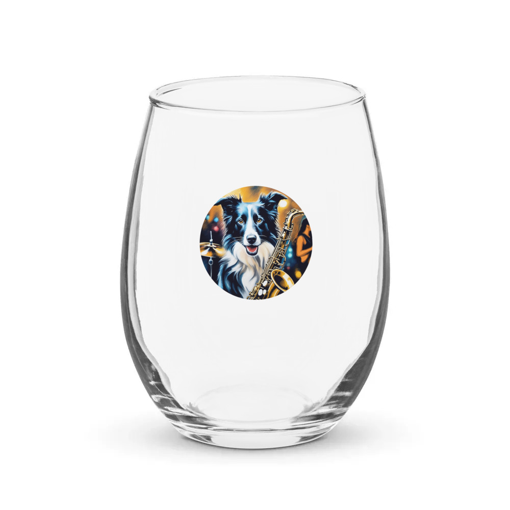 PugMug Custom Border Collie Stemless Wine Glass