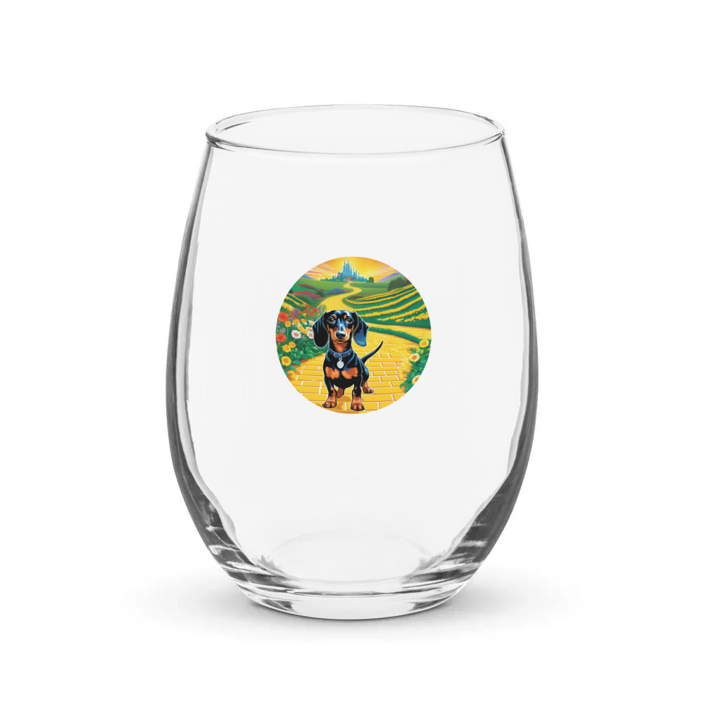 PugMug Custom Black Dachshund Stemless Wine Glass