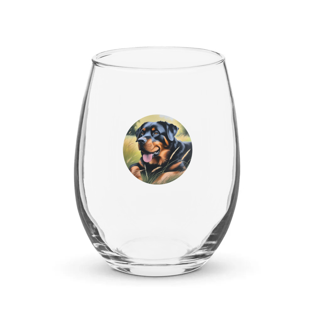 PugMug Custom Rottweiler Stemless Wine Glass