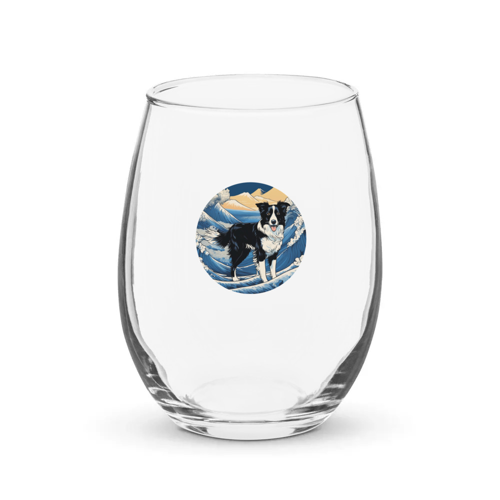 PugMug Custom Border Collie Stemless Wine Glass