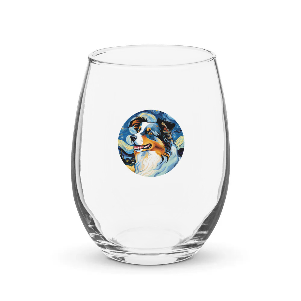 PugMug Custom Australian Shepherd Dog Stemless Wine Glass