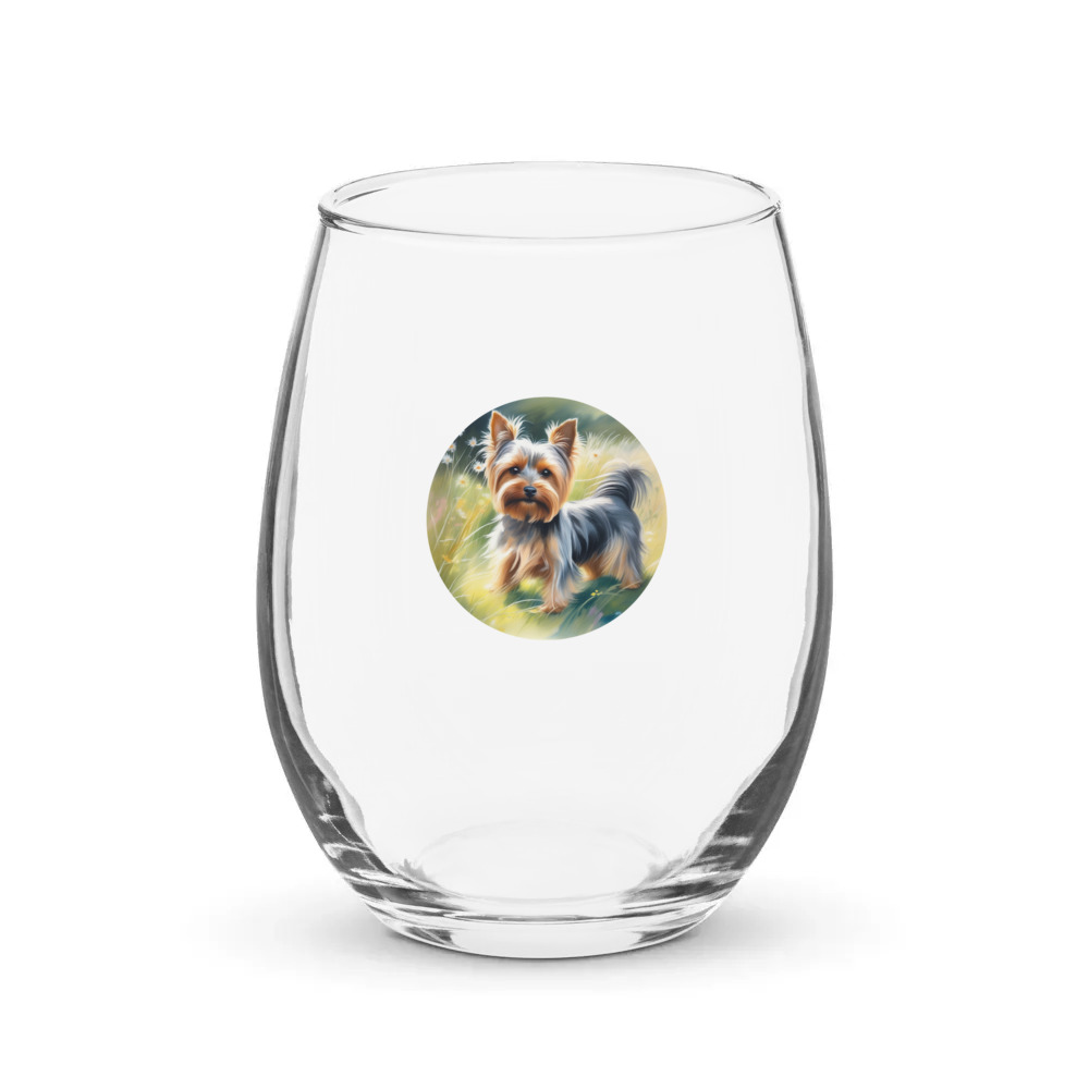 PugMug Custom Yorkshire Terrier Stemless Wine Glass