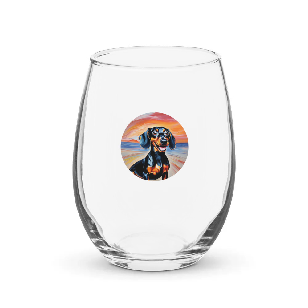 PugMug Custom Black Dachshund Stemless Wine Glass