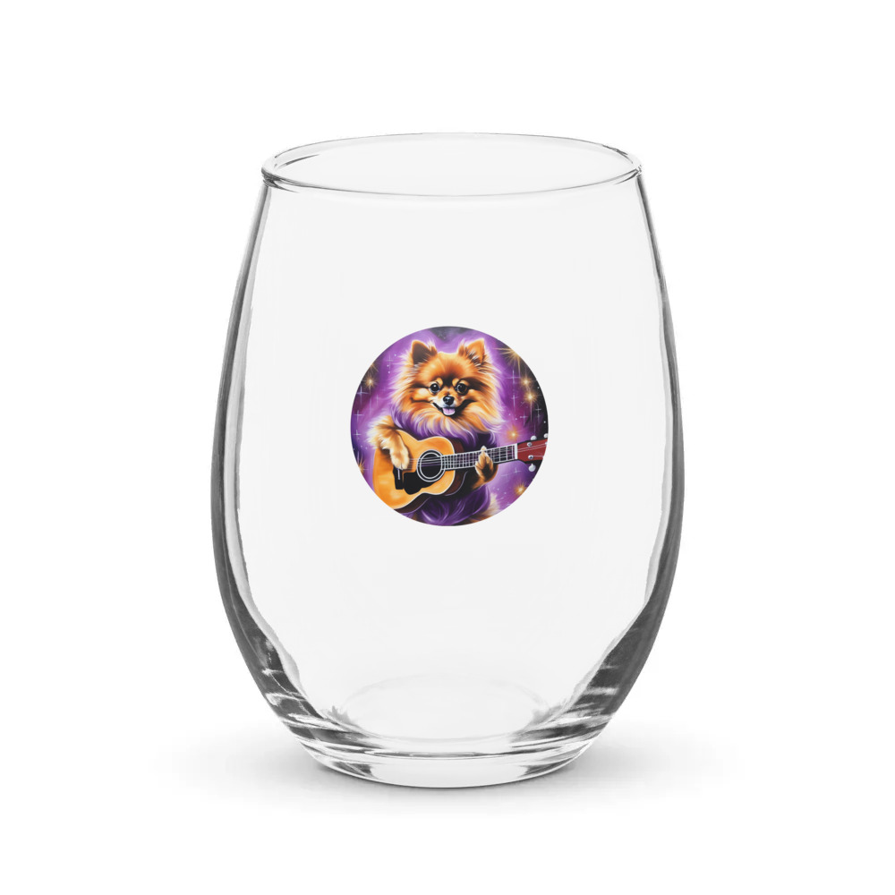PugMug Custom Tan Pomeranian Stemless Wine Glass