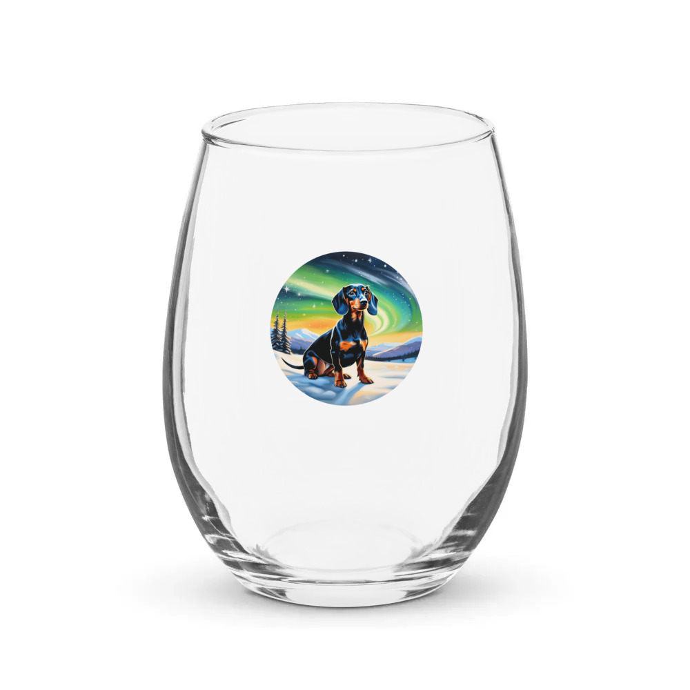 PugMug Custom Black Dachshund Stemless Wine Glass