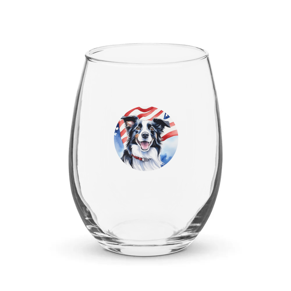 PugMug Custom Border Collie Stemless Wine Glass
