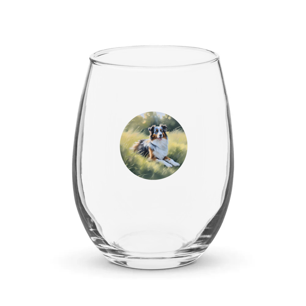 PugMug Custom Miniature American Shepherd Stemless Wine Glass