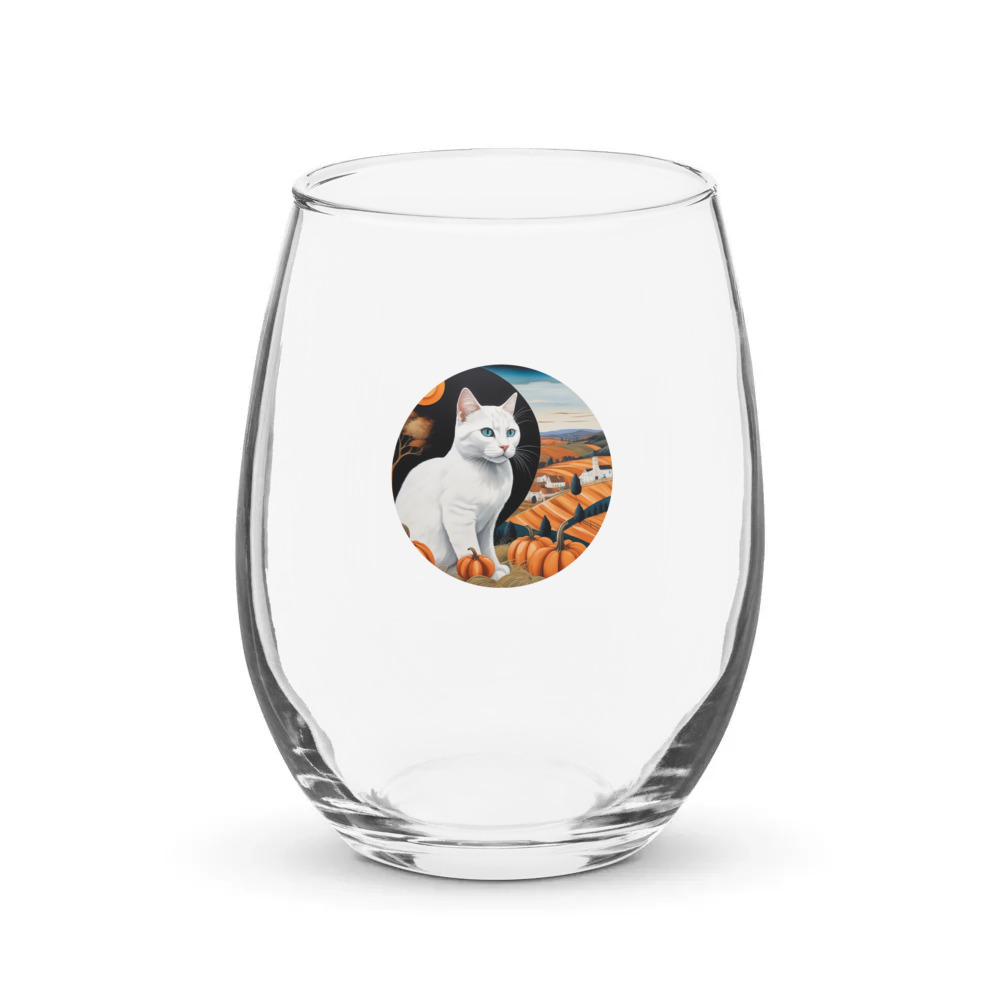 PugMug Custom White Companion Cat Stemless Wine Glass